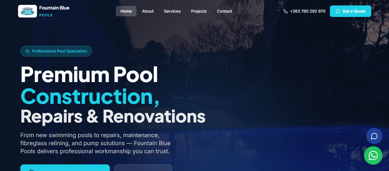 Fountain Blue Pools — Website by KuWeX Studios