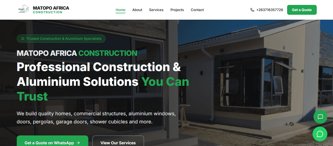 Matopo Africa Construction — Website by KuWeX Studios